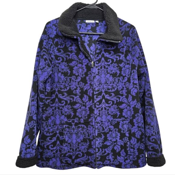 Croft and Barrow Black and Purple Floral Zip-Up Fleece Pocketed Jacket XL - Picture 5 of 7